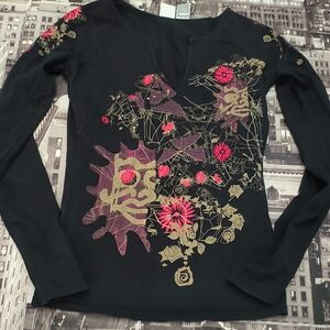 A/X Armani Exchange Black Floral Long Sleeve Tee